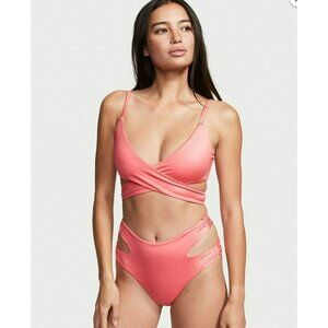 Victoria’s Secret‎ Swim Wrap High Waist Cheeky Bikini Bottom Metallic Pink